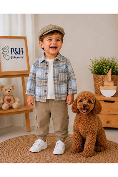 P&H BABYWEAR 4-Piece Baby Boy/Child Set with Lumberjack Shirt and Canvas Pants