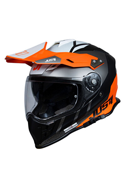 Just1 J34 Pro Outerspace Kapalı Motosiklet Kaskı Siyah Antrasit Oranj
