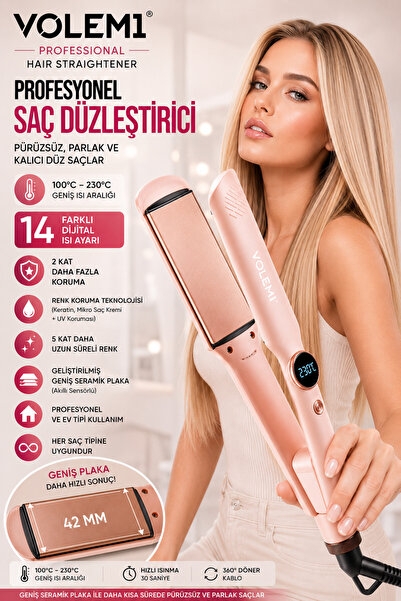 VOLEMİ 071 Profesyonel Saç Düzleştirici 100°C-230°C Dijital Isı Ayarlı Geniş ...