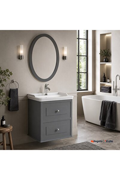 KALE Miro 65 Cm Mat Gri Banyo Dolabı Takımı