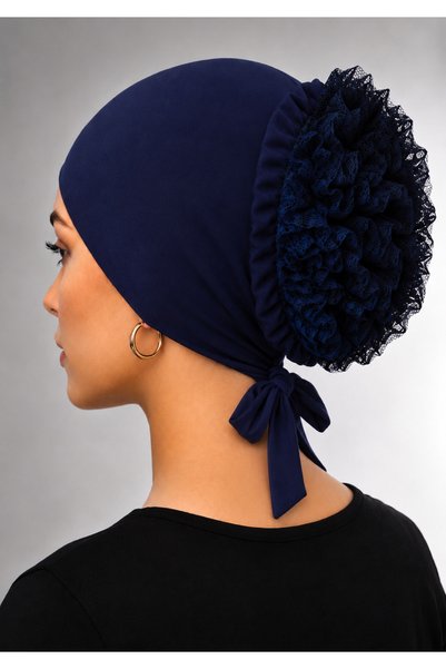 çorapdunyam Non-Slip Ruffled Silicone Lace Seamless Hijab Cap Cotton Breathable Inner Cap