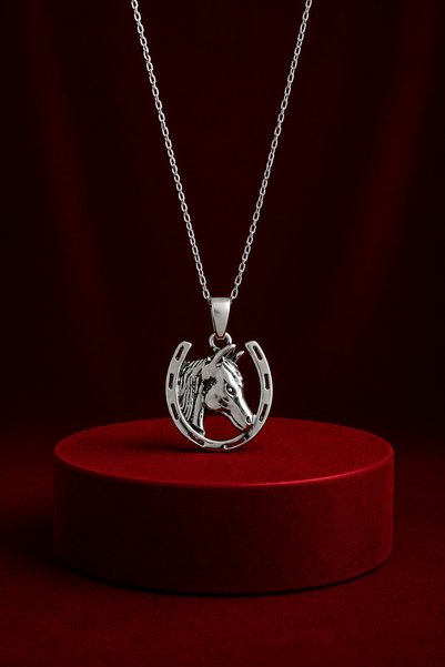 Silvari Silver At ve Nal Parlak Unisex Tasarım 925 Ayar Gümüş Kolye