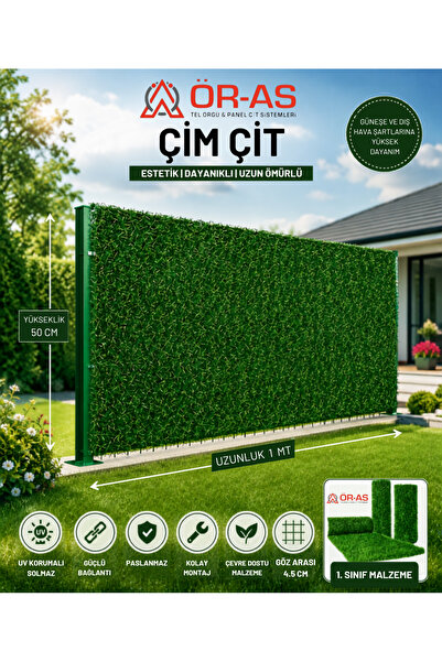 ÖR-AS TEL ÖRGÜ & PANEL ÇİT SİSTEMLERİ Çim Çit Örgü Telli Bahçe Çiti 50 cm x 1 Mt