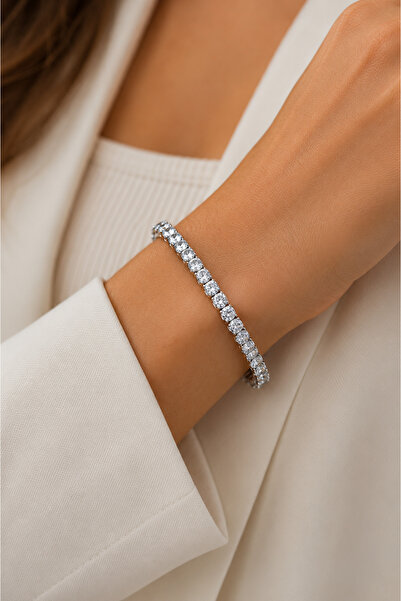 CAXBERN Women's Silver Waterway Stone Bracelet with Adjustable