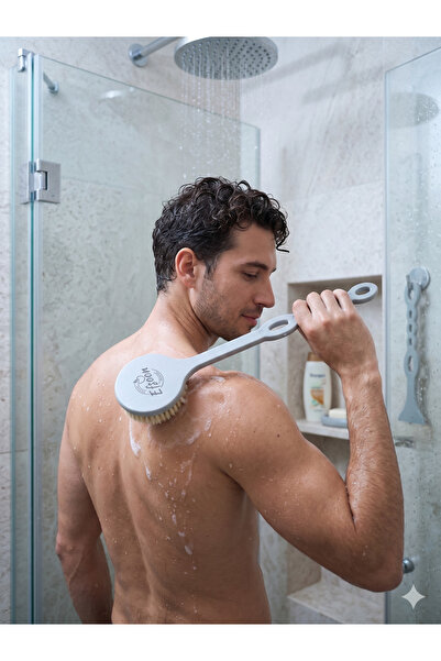 Efsoon Organics Long Handle Shower Brush Back Brush Hard-Bristled One-Piece B...