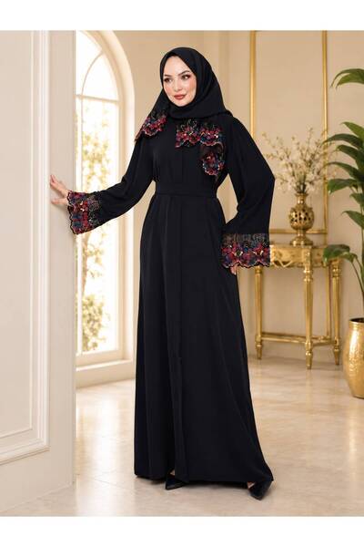 EFSUN MODA Women's Lace-Detachted Shawl with Lace Details, Tesstur Ferace Kep