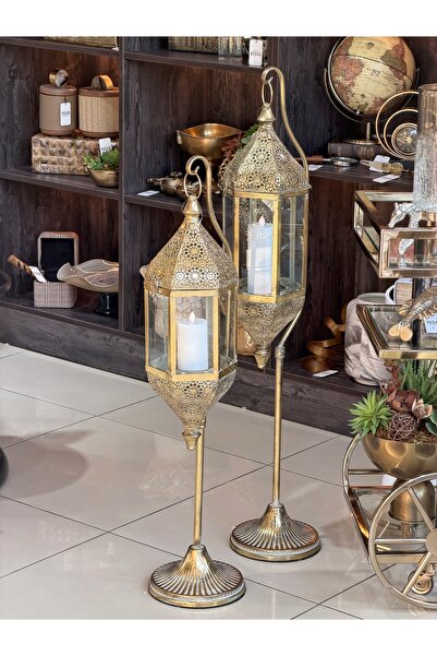 YASAR CONCEPT Rustlume Ayaklı Metal Yer Feneri Set 25x95 Cm ve 25x108 Cm
