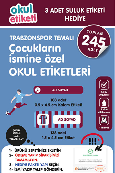OKUL ETİKETİ BASKI OKUL ETİKETİ TARAFTAR TS TEMALI MİDİ PAKET İSME ÖZEL OKUL ...