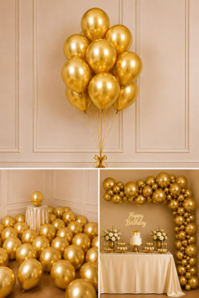 Parti dolabı Chrome Gold Shiny Metallic Gold Gold Color 5 Pack Balloons