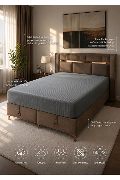 ce home collectıon Jacquard 100% Cotton Elastic Bed Sheet Single/Double Size ...