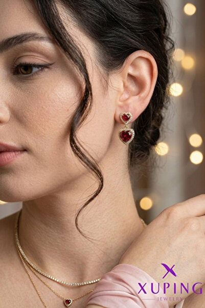 DİAVENTA TAKI VE AKSESUAR Xuping Vip Earrings - Xuping Red Zircon Stone Dangl...