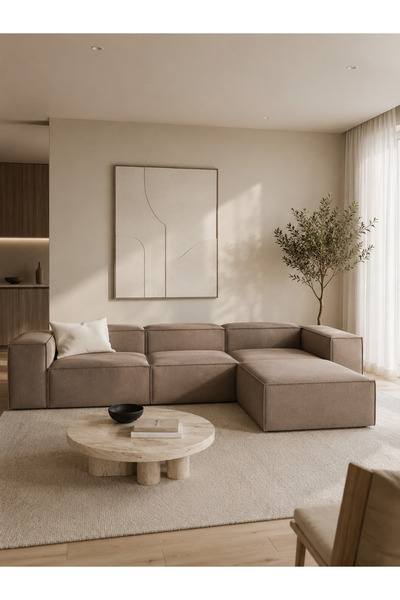 ERİZA Relax Soft 4 Modül Köşe Takımı (açık kahve) Keten 40