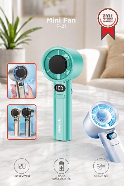 Torima F-21 Yeşil Dijital Ekranlı 120 Hız Ayarlı Taşınabilir Mini Fan