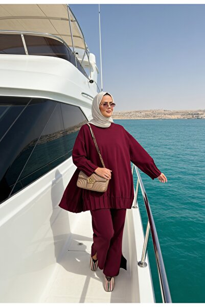 Aselim Hijap Moda Alisa Pileli Premium Modal Kumaş Tesettür İkili Takım – Bordo