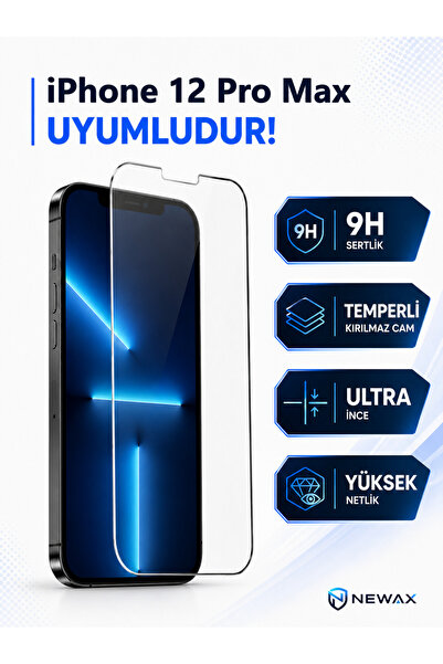 NEWAX iPhone 12 Pro Max Uyumlu 9H Sertlik Ekran Koruyucu Ultra İnce HD Şeffaf...
