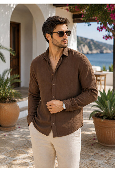 BM BALANCEMODA Ανδρικό μακρυμάνικο γιακά από ύφασμα μουσελίνας μισού μεγέθους...