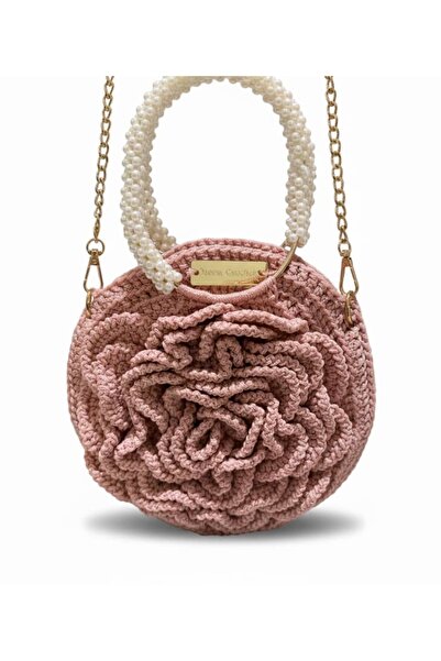 Queen Crochet حقيبة يد بنقشة الورد - وردي