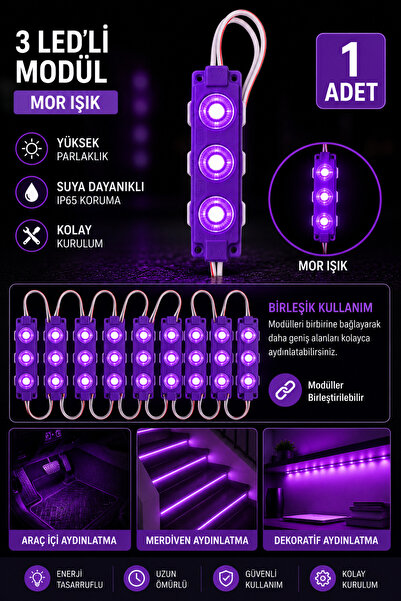 cabbaroğlu ticaret 3 Çipli Ayak Altı LED Modül Seti 12V Araç İçi Ambiyans Ayd...