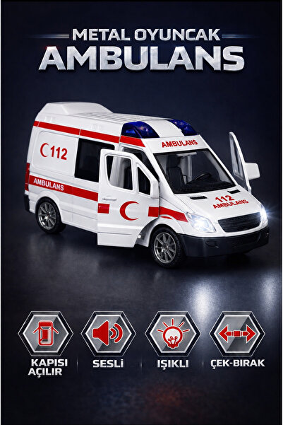 Brother Toys Metal Çek Bırak Özellikli Sesli Işıklı Ambulans Minibüs Kapıları...