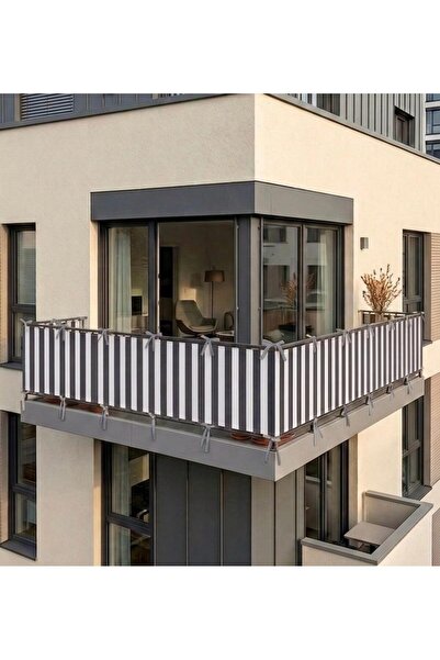 DEVRİM OLİVYA TEKSTİL Gray-White 4-Sided Lace-Up Balcony Iron Curtain, Durabl...