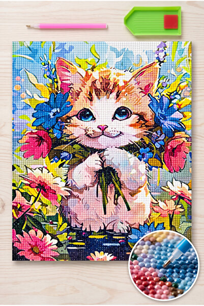 LİVA CRAFT Art & Craft Elmas Mozaik Tablo, 30x40 Sevimli Kedi Boncuk Yapıştır...