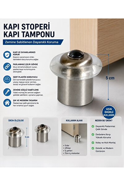 Beşel Kapı Stoperi Kapı Durdurucu Silikonlu Yer Tamponu 50 Mm