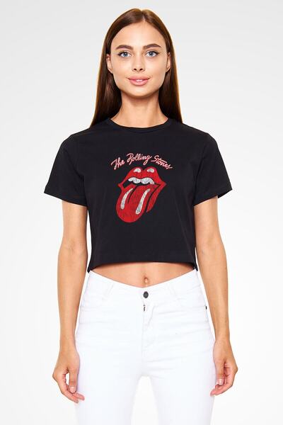 Adrift Crna majica sa Skraćeni kroj loptica sa logotipom The Rolling Stones