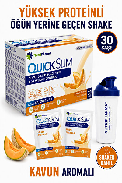 NUTRIPHARMA QUICK SLIM Whey Proteinli Öğün Tozu - Kavun Aromalı 30 Saşe + Sha...