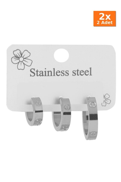 Bozhi Earrings Stainless Steel Silver Sparkling Style Triple Earrings