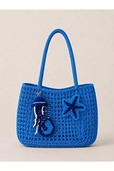 elemeğiürünler Blue Sea Themed Knitted Design Bag