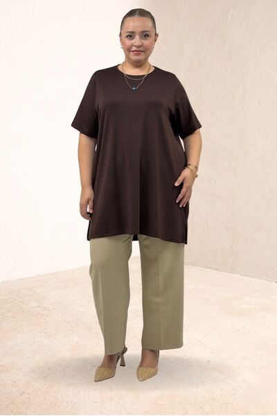 Eslina 68507 Large Size Long Slim Modal T-Shirt - Coffee