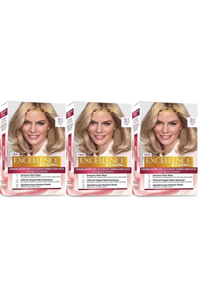 L'Oreal Paris Excellence Saç Boyası 9.1 Küllü Sarı 3'lü Set