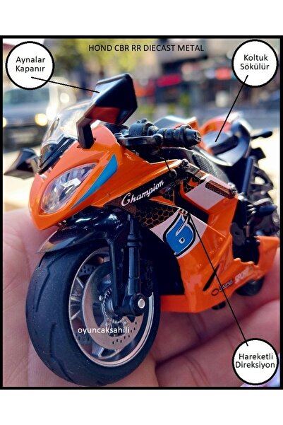 OYUNCAKSAHİLİ Honda Cbr Rr Tarzı Yarış Motoru Oyuncak Motorsiklet Metal Plst Model Çekbırak Oyuncak Koleksiyon Motosiklet Trncu