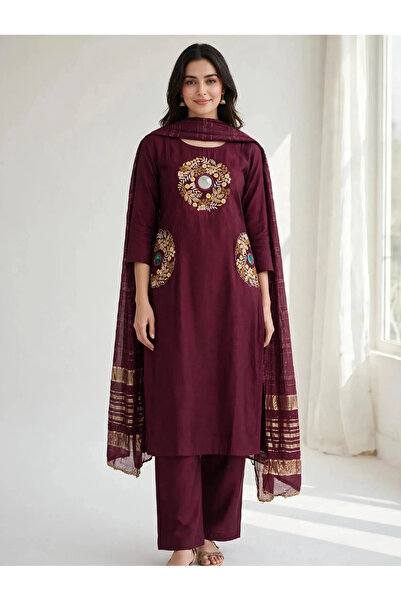 Generic Women's Salwar Kameez with Dupatta, Floral Embroidered, Indian Pakist...
