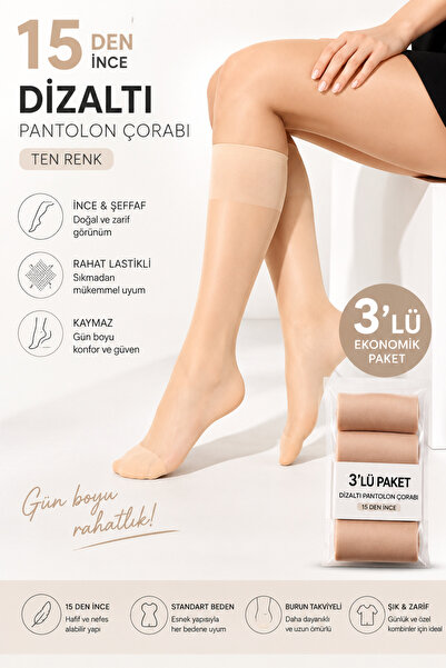 Farve 15 Den 3-Pack Women's Knee-Length Thin Trouser Socks – Comfortable Elas...