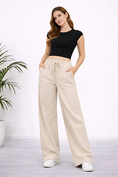 İDOL GİYİM Women's Gabardine Wide-Leg - High Waist Comfortable Fit Pants