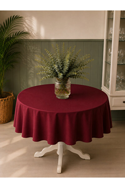 Decamor home Pearl Velvet Textured Stain-Resistant Burgundy Round Tablecloth ...