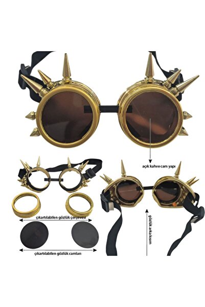 partidolu Viktorya Dönemi Victoria Devri Steampunk Akımı Parti Gözlüğü Altın ...
