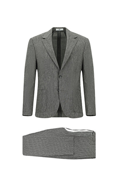 Kiğılı 7 Drop Super Slim Fit Extra Slim Fit Linen Blend Suit with Elastic Wai...