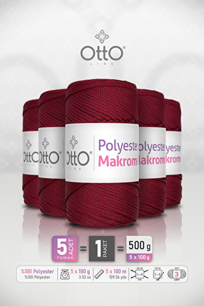 Generic Brand Polyester Makrome • Burgundy • 5-Pack × 100 Gr / 100 m • 2 mm •...