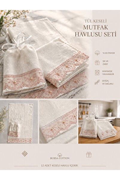 Bursa Cotton TÜL KESELİ12 adet 30x50 Mutfak Havlusu, Mevlüt, Konvoy, Araba Ha...