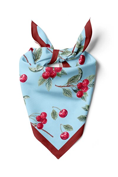 Modabutik Violla B13 Kadın Kiraz Desenli Bandana 50x50 Kırmızı Yeşil DG0350-2...