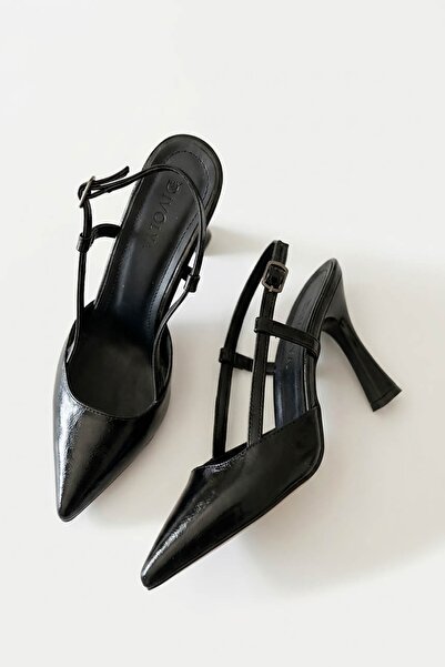DİVOLYA Semiras Black Pointed Toe Heeled Shoes with Side Windows (9 cm Heel L...