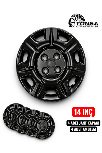 YONGA OTO AKSESUAR FİAT ALBEA 14 İnç Jant Kapağı 4'lü Set Piano Black + 4 Amblem