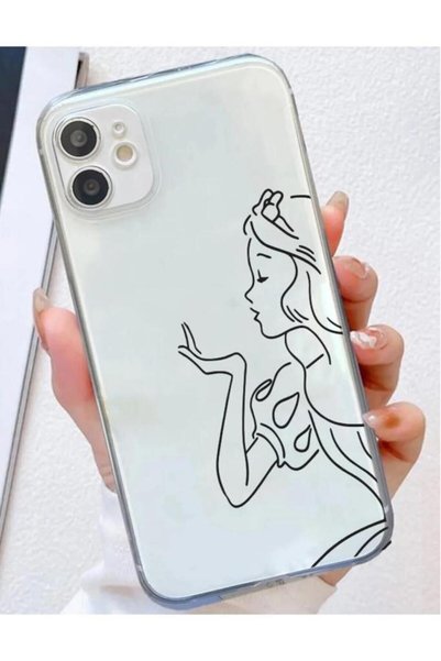 3GEN CASE iPhone 11 Uyumlu Elma Logo Tutan Prenses Desenli Şeffaf Silikon Kılıf