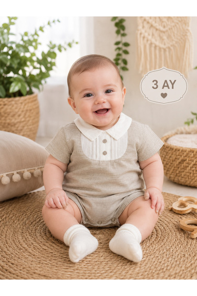 TİJK Baby Boy Linen Fabric Shirt Collar Jumpsuit