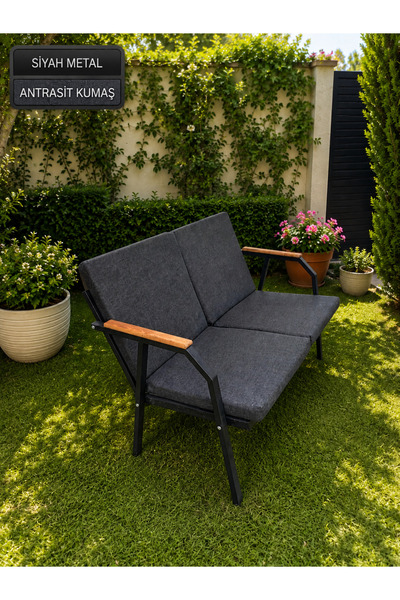 Dekoroom's DURU İKİLİ BAHÇE BALKON MOBİLYASI,SİYAH İSKELET,KUMAŞ RENGİ 01 ANT...