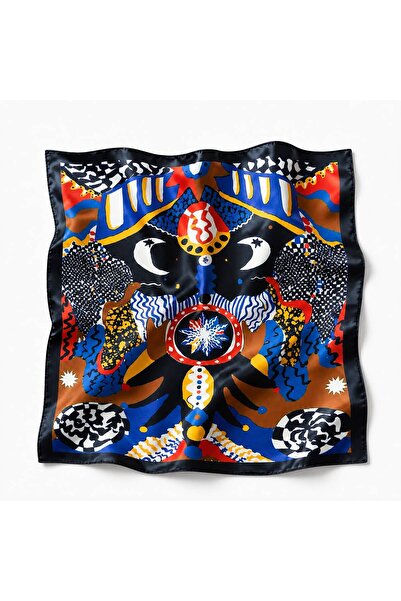 Axesoire 13706 Çok Renkli Desenli Kadın Saten Fular 50x50 cm Bandana Boyun Fu...