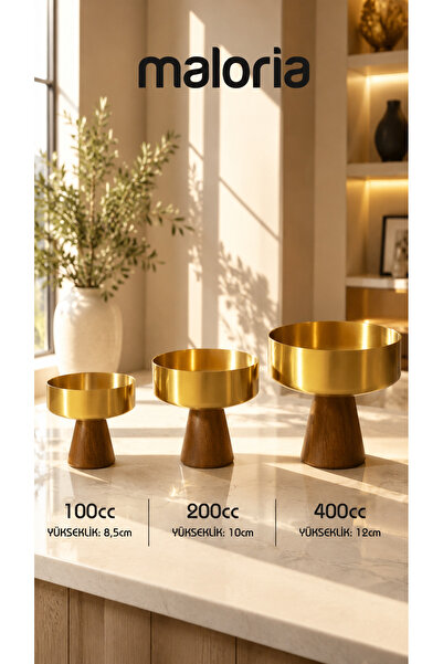 Maloria Vidalı Ahşap Ayaklı Gold Metal Sunumluk Dekoratif Meyvelik, Şekerlik,...