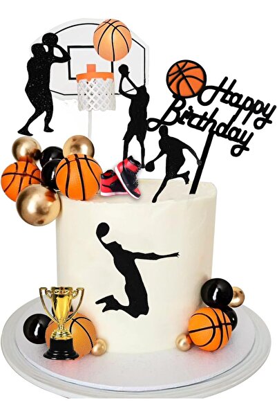Choice 25pcs basketball 25 PCS Basketball Cake Toppers Black Gold Balls Cake ...